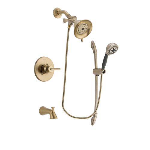 Delta Trinsic Champagne Bronze Finish Tub and Shower Faucet System Package with Water-Efficient Shower Head and 5-Spray Handshower with Slide Bar Includes Rough-in Valve and Tub Spout DSP3327V