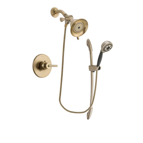 Delta Trinsic Champagne Bronze Finish Shower Faucet System Package with Water-Efficient Shower Head and 5-Spray Handshower with Slide Bar Includes Rough-in Valve DSP3328V