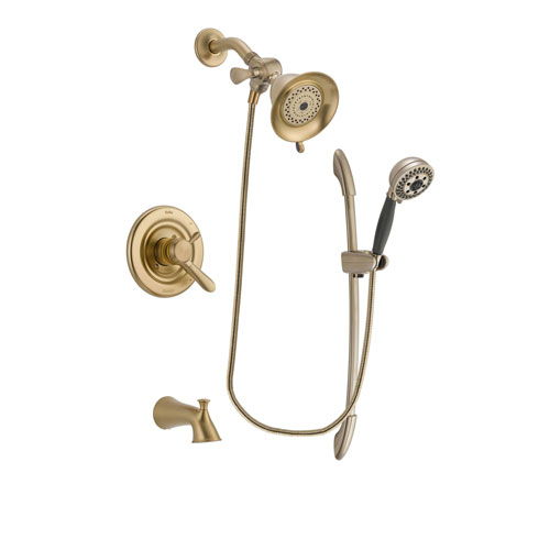Delta Lahara Champagne Bronze Finish Dual Control Tub and Shower Faucet System Package with Water-Efficient Shower Head and 5-Spray Handshower with Slide Bar Includes Rough-in Valve and Tub Spout DSP3333V