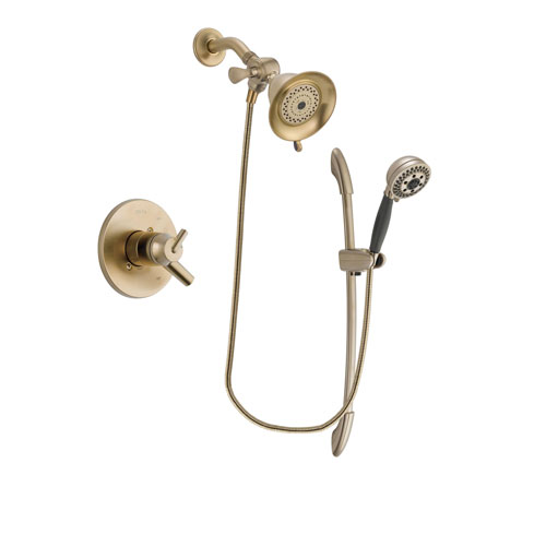 Delta Trinsic Champagne Bronze Finish Dual Control Shower Faucet System Package with Water-Efficient Shower Head and 5-Spray Handshower with Slide Bar Includes Rough-in Valve DSP3336V