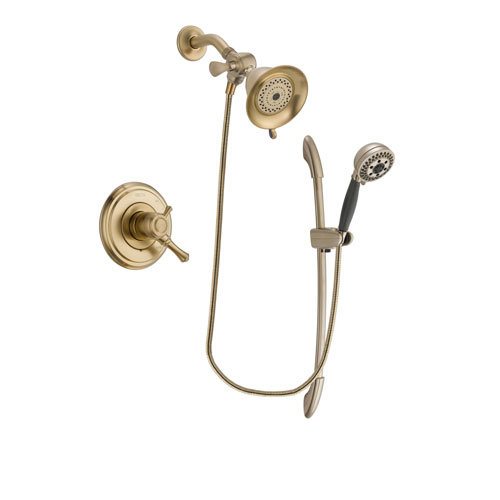 Delta Cassidy Champagne Bronze Finish Dual Control Shower Faucet System Package with Water-Efficient Shower Head and 5-Spray Handshower with Slide Bar Includes Rough-in Valve DSP3342V