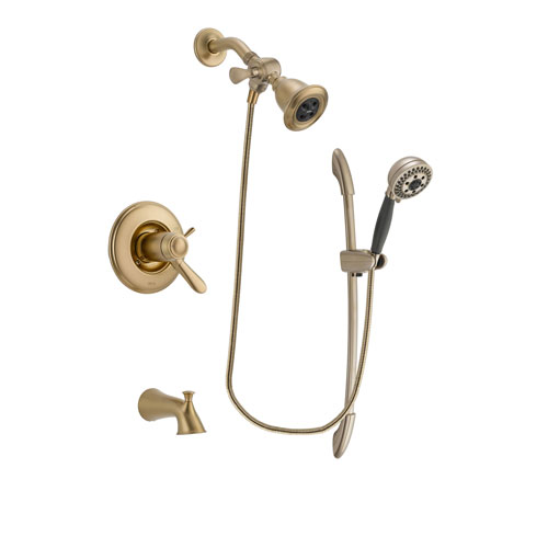 Delta Lahara Champagne Bronze Finish Thermostatic Tub and Shower Faucet System Package with Water Efficient Showerhead and 5-Spray Handshower with Slide Bar Includes Rough-in Valve and Tub Spout DSP3343V