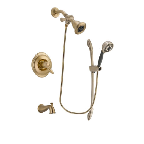 Delta Victorian Champagne Bronze Finish Thermostatic Tub and Shower Faucet System Package with Water Efficient Showerhead and 5-Spray Handshower with Slide Bar Includes Rough-in Valve and Tub Spout DSP3345V