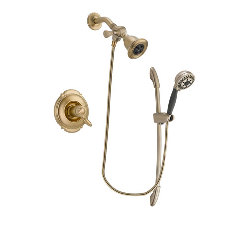 Delta Victorian Champagne Bronze Finish Thermostatic Shower Faucet System Package with Water Efficient Showerhead and 5-Spray Handshower with Slide Bar Includes Rough-in Valve DSP3346V