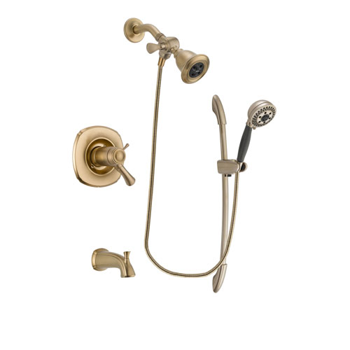 Delta Addison Champagne Bronze Finish Thermostatic Tub and Shower Faucet System Package with Water Efficient Showerhead and 5-Spray Handshower with Slide Bar Includes Rough-in Valve and Tub Spout DSP3347V