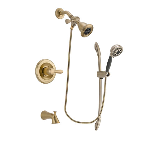 Delta Lahara Champagne Bronze Finish Tub and Shower Faucet System Package with Water Efficient Showerhead and 5-Spray Handshower with Slide Bar Includes Rough-in Valve and Tub Spout DSP3351V