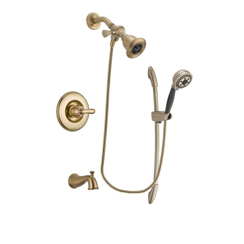 Delta Linden Champagne Bronze Finish Tub and Shower Faucet System Package with Water Efficient Showerhead and 5-Spray Handshower with Slide Bar Includes Rough-in Valve and Tub Spout DSP3357V