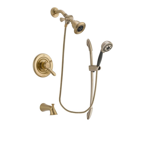 Delta Lahara Champagne Bronze Finish Dual Control Tub and Shower Faucet System Package with Water Efficient Showerhead and 5-Spray Handshower with Slide Bar Includes Rough-in Valve and Tub Spout DSP3359V