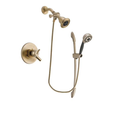 Delta Trinsic Champagne Bronze Finish Dual Control Shower Faucet System Package with Water Efficient Showerhead and 5-Spray Handshower with Slide Bar Includes Rough-in Valve DSP3362V