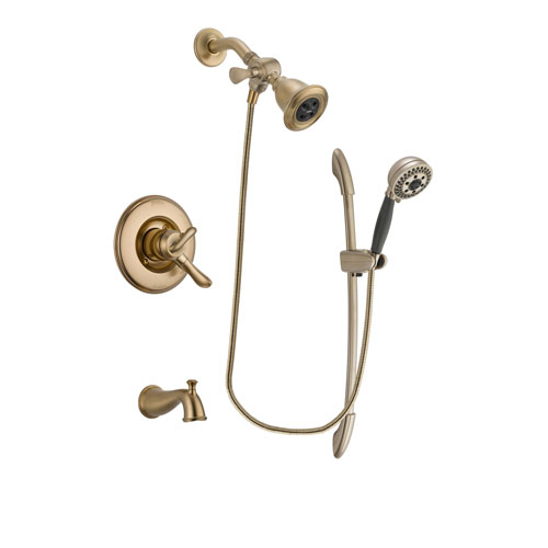 Delta Linden Champagne Bronze Finish Dual Control Tub and Shower Faucet System Package with Water Efficient Showerhead and 5-Spray Handshower with Slide Bar Includes Rough-in Valve and Tub Spout DSP3365V