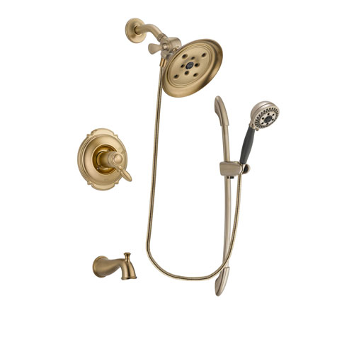 Delta Victorian Champagne Bronze Finish Thermostatic Tub and Shower Faucet System Package with Large Rain Shower Head and 5-Spray Handshower with Slide Bar Includes Rough-in Valve and Tub Spout DSP3371V