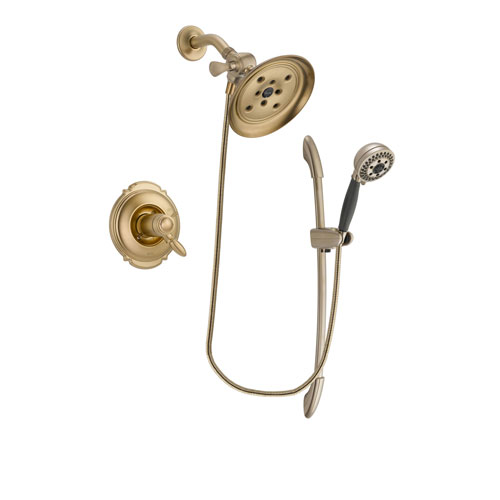 Delta Victorian Champagne Bronze Finish Thermostatic Shower Faucet System Package with Large Rain Shower Head and 5-Spray Handshower with Slide Bar Includes Rough-in Valve DSP3372V