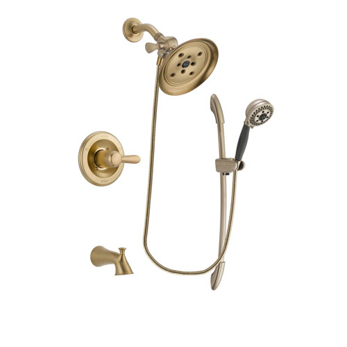 Delta Lahara Champagne Bronze Finish Tub and Shower Faucet System Package with Large Rain Shower Head and 5-Spray Handshower with Slide Bar Includes Rough-in Valve and Tub Spout DSP3377V
