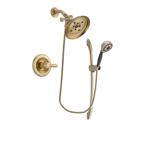 Delta Lahara Champagne Bronze Finish Shower Faucet System Package with Large Rain Shower Head and 5-Spray Handshower with Slide Bar Includes Rough-in Valve DSP3378V