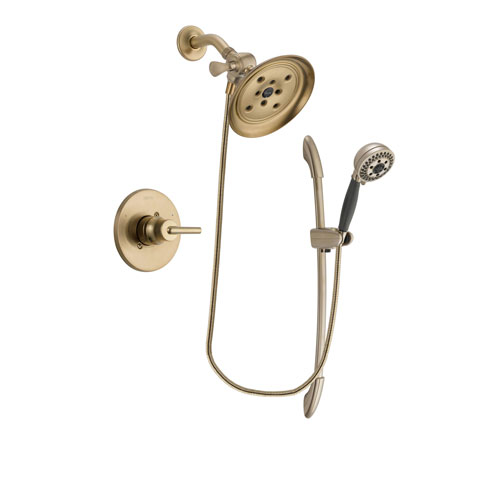 Delta Trinsic Champagne Bronze Finish Shower Faucet System Package with Large Rain Shower Head and 5-Spray Handshower with Slide Bar Includes Rough-in Valve DSP3380V