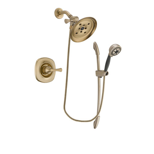 Delta Addison Champagne Bronze Finish Shower Faucet System Package with Large Rain Shower Head and 5-Spray Handshower with Slide Bar Includes Rough-in Valve DSP3382V