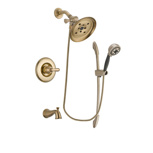 Delta Linden Champagne Bronze Finish Tub and Shower Faucet System Package with Large Rain Shower Head and 5-Spray Handshower with Slide Bar Includes Rough-in Valve and Tub Spout DSP3383V