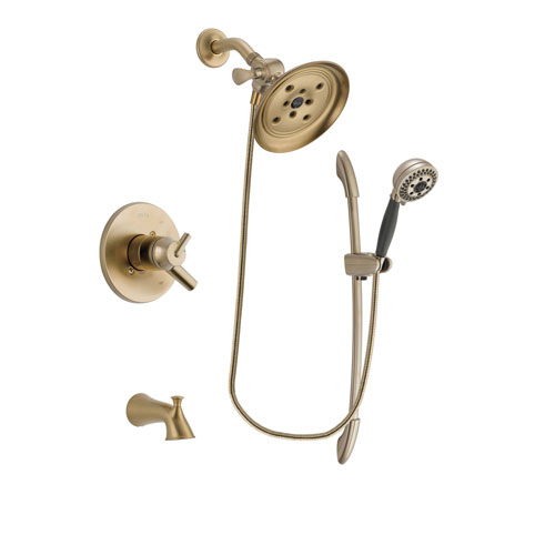 Delta Trinsic Champagne Bronze Finish Dual Control Tub and Shower Faucet System Package with Large Rain Shower Head and 5-Spray Handshower with Slide Bar Includes Rough-in Valve and Tub Spout DSP3387V