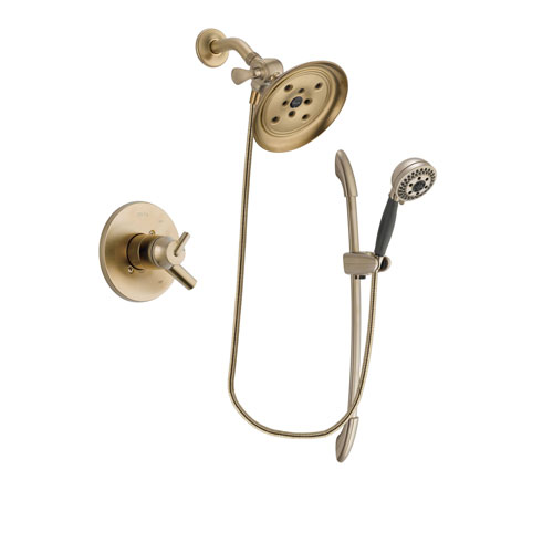 Delta Trinsic Champagne Bronze Finish Dual Control Shower Faucet System Package with Large Rain Shower Head and 5-Spray Handshower with Slide Bar Includes Rough-in Valve DSP3388V