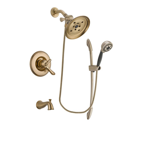 Delta Linden Champagne Bronze Finish Dual Control Tub and Shower Faucet System Package with Large Rain Shower Head and 5-Spray Handshower with Slide Bar Includes Rough-in Valve and Tub Spout DSP3391V