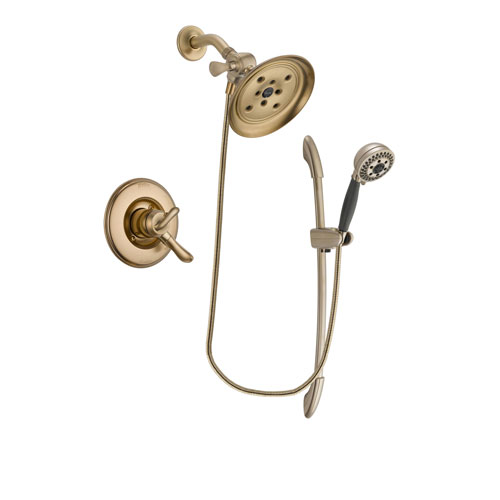 Delta Linden Champagne Bronze Finish Dual Control Shower Faucet System Package with Large Rain Shower Head and 5-Spray Handshower with Slide Bar Includes Rough-in Valve DSP3392V