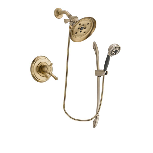 Delta Cassidy Champagne Bronze Finish Dual Control Shower Faucet System Package with Large Rain Shower Head and 5-Spray Handshower with Slide Bar Includes Rough-in Valve DSP3394V
