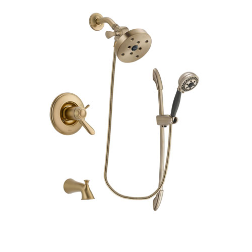 Delta Lahara Champagne Bronze Finish Thermostatic Tub and Shower Faucet System Package with 5-1/2 inch Showerhead and 5-Spray Handshower with Slide Bar Includes Rough-in Valve and Tub Spout DSP3395V