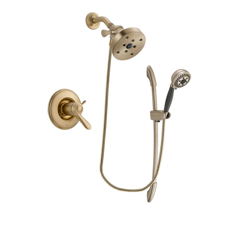 Delta Lahara Champagne Bronze Finish Thermostatic Shower Faucet System Package with 5-1/2 inch Showerhead and 5-Spray Handshower with Slide Bar Includes Rough-in Valve DSP3396V