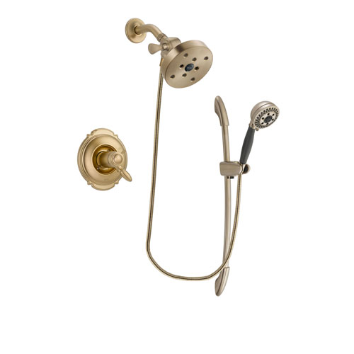 Delta Victorian Champagne Bronze Finish Thermostatic Shower Faucet System Package with 5-1/2 inch Showerhead and 5-Spray Handshower with Slide Bar Includes Rough-in Valve DSP3398V