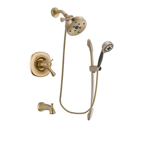 Delta Addison Champagne Bronze Finish Thermostatic Tub and Shower Faucet System Package with 5-1/2 inch Showerhead and 5-Spray Handshower with Slide Bar Includes Rough-in Valve and Tub Spout DSP3399V