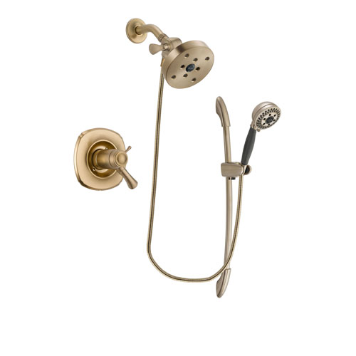 Delta Addison Champagne Bronze Finish Thermostatic Shower Faucet System Package with 5-1/2 inch Showerhead and 5-Spray Handshower with Slide Bar Includes Rough-in Valve DSP3400V