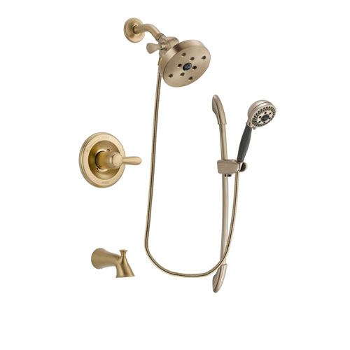 Delta Lahara Champagne Bronze Finish Tub and Shower Faucet System Package with 5-1/2 inch Showerhead and 5-Spray Handshower with Slide Bar Includes Rough-in Valve and Tub Spout DSP3403V
