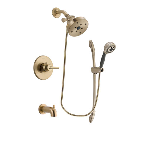 Delta Trinsic Champagne Bronze Finish Tub and Shower Faucet System Package with 5-1/2 inch Showerhead and 5-Spray Handshower with Slide Bar Includes Rough-in Valve and Tub Spout DSP3405V