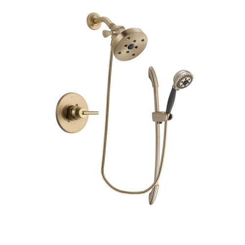 Delta Trinsic Champagne Bronze Finish Shower Faucet System Package with 5-1/2 inch Showerhead and 5-Spray Handshower with Slide Bar Includes Rough-in Valve DSP3406V