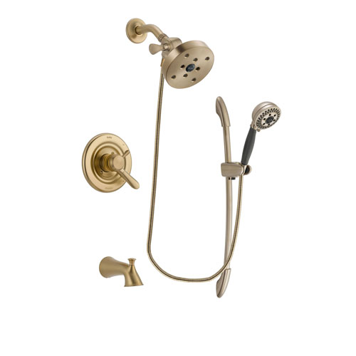 Delta Lahara Champagne Bronze Finish Dual Control Tub and Shower Faucet System Package with 5-1/2 inch Showerhead and 5-Spray Handshower with Slide Bar Includes Rough-in Valve and Tub Spout DSP3411V