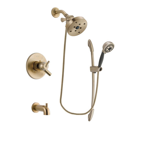 Delta Trinsic Champagne Bronze Finish Dual Control Tub and Shower Faucet System Package with 5-1/2 inch Showerhead and 5-Spray Handshower with Slide Bar Includes Rough-in Valve and Tub Spout DSP3413V