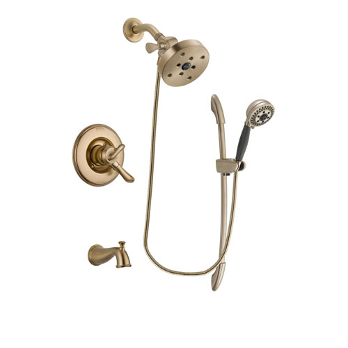 Delta Linden Champagne Bronze Finish Dual Control Tub and Shower Faucet System Package with 5-1/2 inch Showerhead and 5-Spray Handshower with Slide Bar Includes Rough-in Valve and Tub Spout DSP3417V