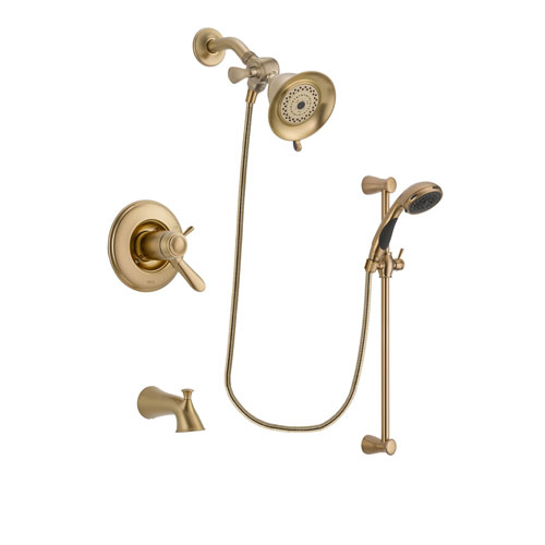 Delta Lahara Champagne Bronze Finish Thermostatic Tub and Shower Faucet System Package with Water-Efficient Shower Head and Personal Handheld Shower Sprayer with Slide Bar Includes Rough-in Valve and Tub Spout DSP3421V