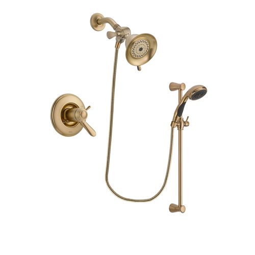Delta Lahara Champagne Bronze Finish Thermostatic Shower Faucet System Package with Water-Efficient Shower Head and Personal Handheld Shower Sprayer with Slide Bar Includes Rough-in Valve DSP3422V