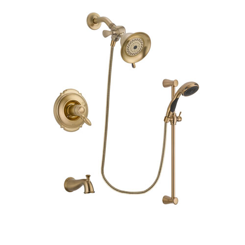 Delta Victorian Champagne Bronze Finish Thermostatic Tub and Shower Faucet System Package with Water-Efficient Shower Head and Personal Handheld Shower Sprayer with Slide Bar Includes Rough-in Valve and Tub Spout DSP3423V