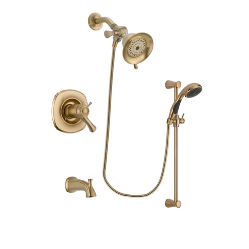 Delta Addison Champagne Bronze Finish Thermostatic Tub and Shower Faucet System Package with Water-Efficient Shower Head and Personal Handheld Shower Sprayer with Slide Bar Includes Rough-in Valve and Tub Spout DSP3425V