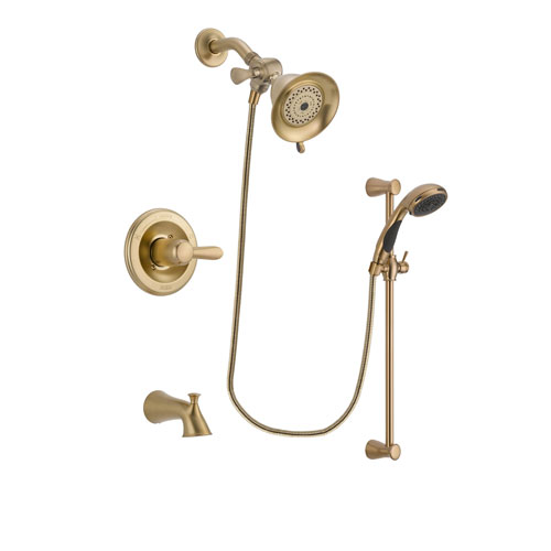 Delta Lahara Champagne Bronze Finish Tub and Shower Faucet System Package with Water-Efficient Shower Head and Personal Handheld Shower Sprayer with Slide Bar Includes Rough-in Valve and Tub Spout DSP3429V