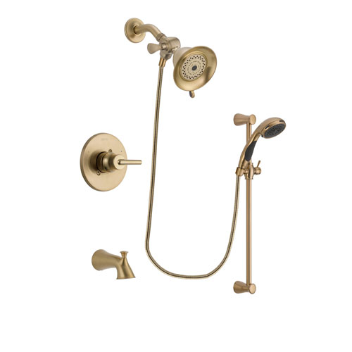 Delta Trinsic Champagne Bronze Finish Tub and Shower Faucet System Package with Water-Efficient Shower Head and Personal Handheld Shower Sprayer with Slide Bar Includes Rough-in Valve and Tub Spout DSP3431V