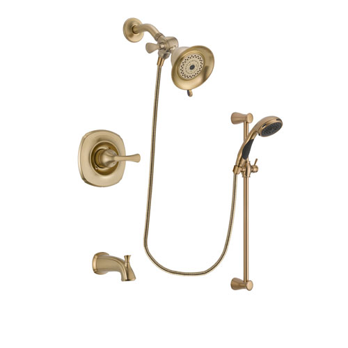 Delta Addison Champagne Bronze Finish Tub and Shower Faucet System Package with Water-Efficient Shower Head and Personal Handheld Shower Sprayer with Slide Bar Includes Rough-in Valve and Tub Spout DSP3433V
