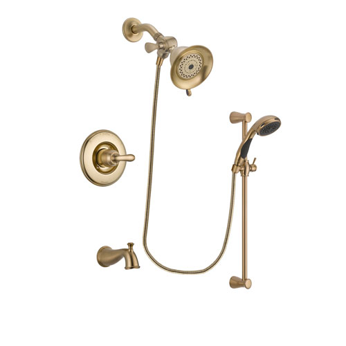 Delta Linden Champagne Bronze Finish Tub and Shower Faucet System Package with Water-Efficient Shower Head and Personal Handheld Shower Sprayer with Slide Bar Includes Rough-in Valve and Tub Spout DSP3435V
