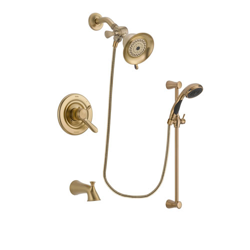 Delta Lahara Champagne Bronze Finish Dual Control Tub and Shower Faucet System Package with Water-Efficient Shower Head and Personal Handheld Shower Sprayer with Slide Bar Includes Rough-in Valve and Tub Spout DSP3437V