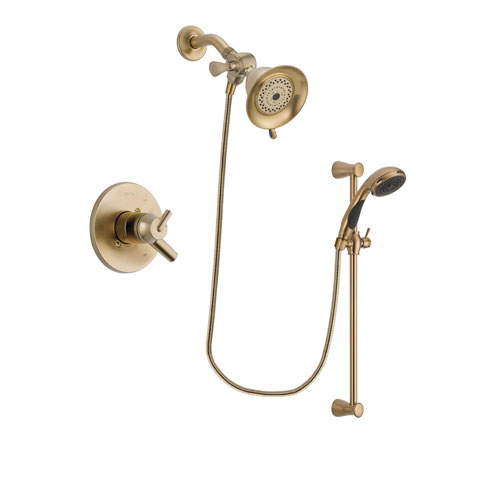 Delta Trinsic Champagne Bronze Finish Dual Control Shower Faucet System Package with Water-Efficient Shower Head and Personal Handheld Shower Sprayer with Slide Bar Includes Rough-in Valve DSP3440V