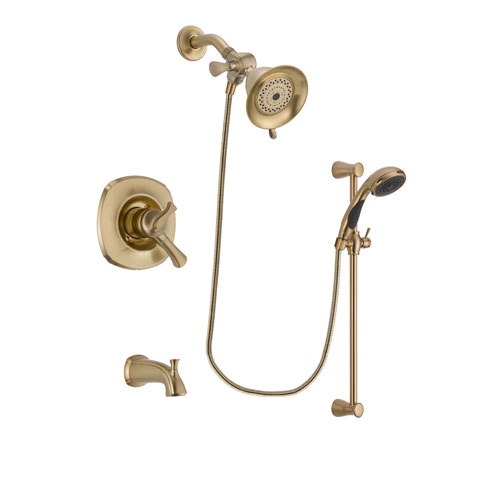 Delta Addison Champagne Bronze Finish Dual Control Tub and Shower Faucet System Package with Water-Efficient Shower Head and Personal Handheld Shower Sprayer with Slide Bar Includes Rough-in Valve and Tub Spout DSP3441V