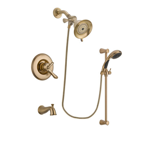 Delta Linden Champagne Bronze Finish Dual Control Tub and Shower Faucet System Package with Water-Efficient Shower Head and Personal Handheld Shower Sprayer with Slide Bar Includes Rough-in Valve and Tub Spout DSP3443V