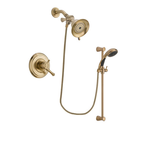 Delta Cassidy Champagne Bronze Finish Dual Control Shower Faucet System Package with Water-Efficient Shower Head and Personal Handheld Shower Sprayer with Slide Bar Includes Rough-in Valve DSP3446V